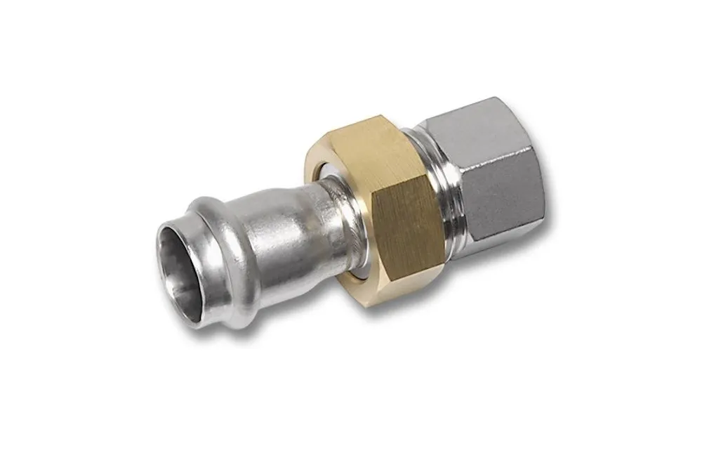 SS 316L 1.4404 NiroSan Press coupling 3-pcs flat F/inBSP ISO 228 28 mm x 3/4"