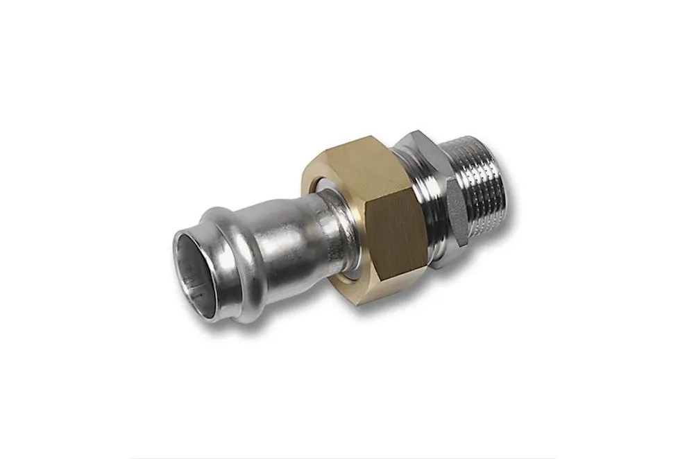 SS 316L 1.4404 NiroSan Press coupling 3-pcs flat F/out BSP ISO 228 18 mm x 1/2"
