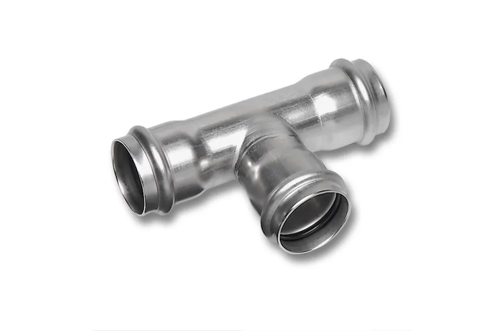 SS 316L 1.4404 NiroSan Press Reducing Tee F/F/F EN10352 76,1x64x76,1 mm